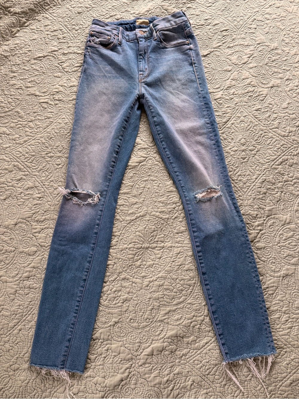 MOTHER Light Blue Distressed Skinny Jeans